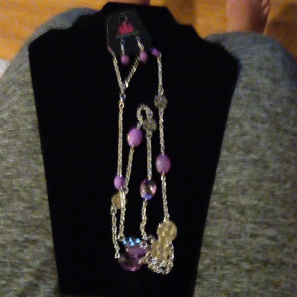 PAPARAZZI PURPLE SILVER LONG NECKLACE 2 PC SET